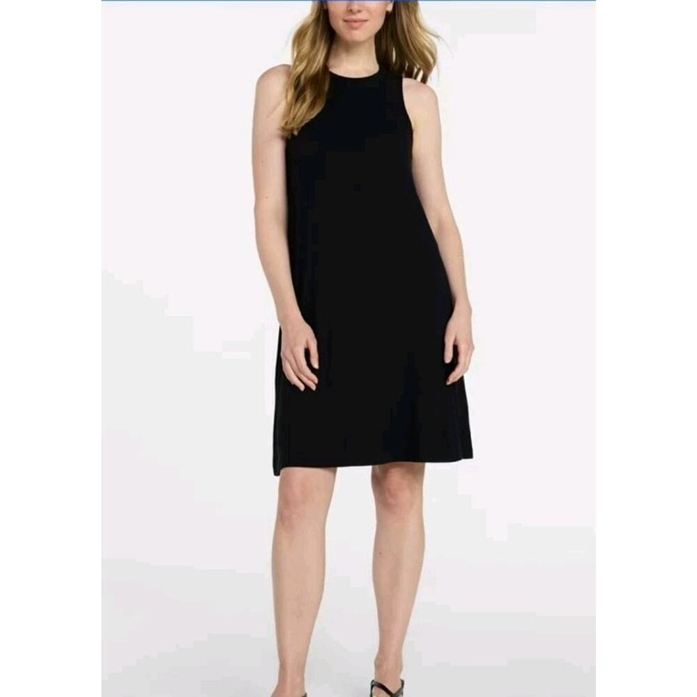 Time and Tru Swing Dress Black Sleeveless Crew Neck Knee Length Knit Size M